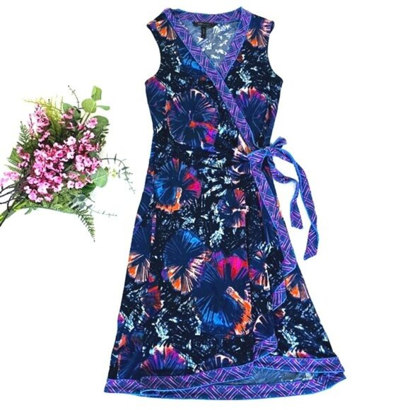 BCBGMaxAzria Women's Mini Wrap Dress Size Small Navy Blue Purple Career Evening - Picture 13 of 13